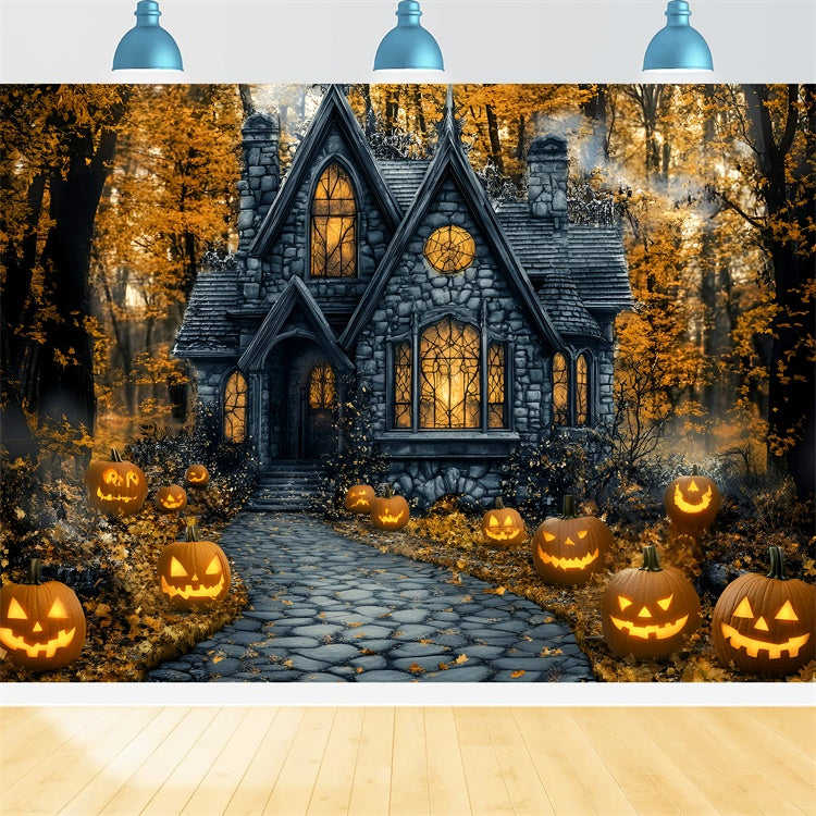 Photography Halloween Backdrop Spooky Pathway Pumpkin Backdrop GQ6-187