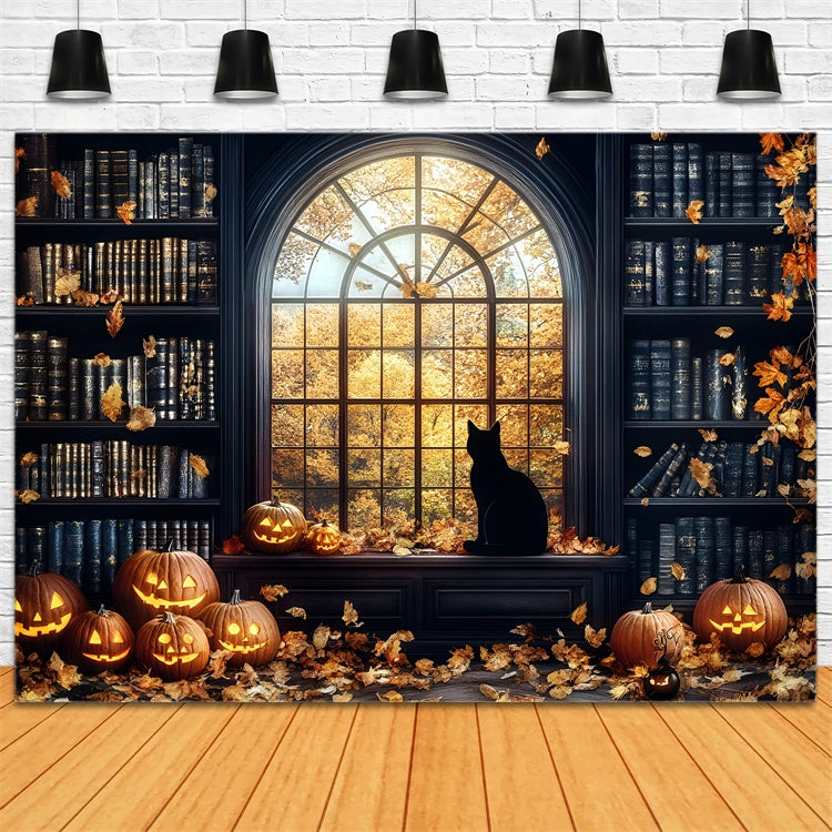 Halloween Backdrops Pumpkin Glow Spooky Library Backdrop GQ6-188