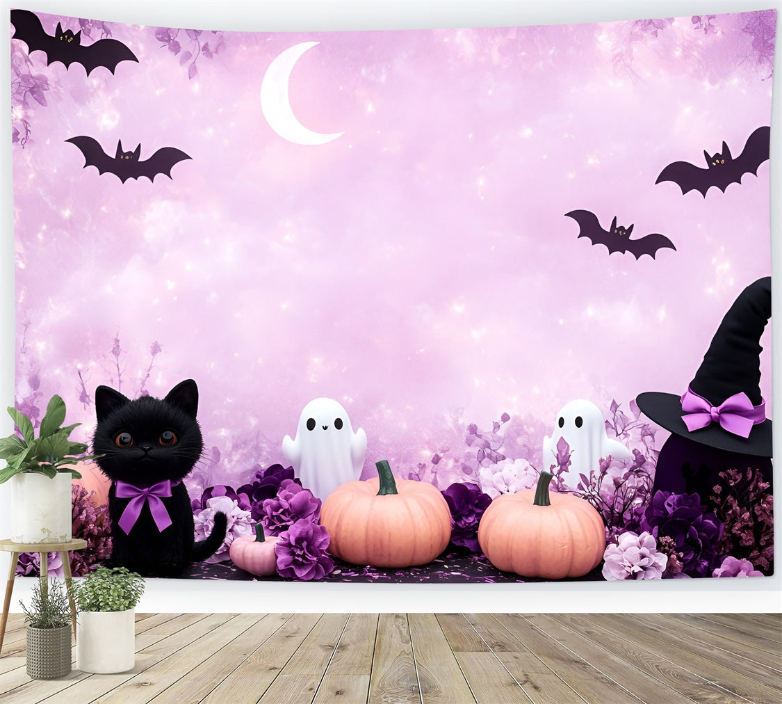Halloween Photo Backdrop Crescent Moon Bat Flight Backdrop GQ6-189