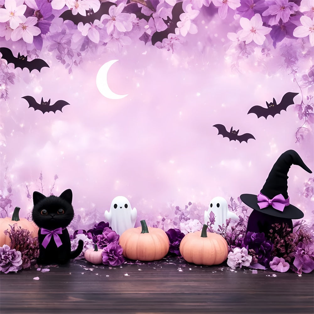 Halloween Photo Backdrop Crescent Moon Bat Flight Backdrop GQ6-189