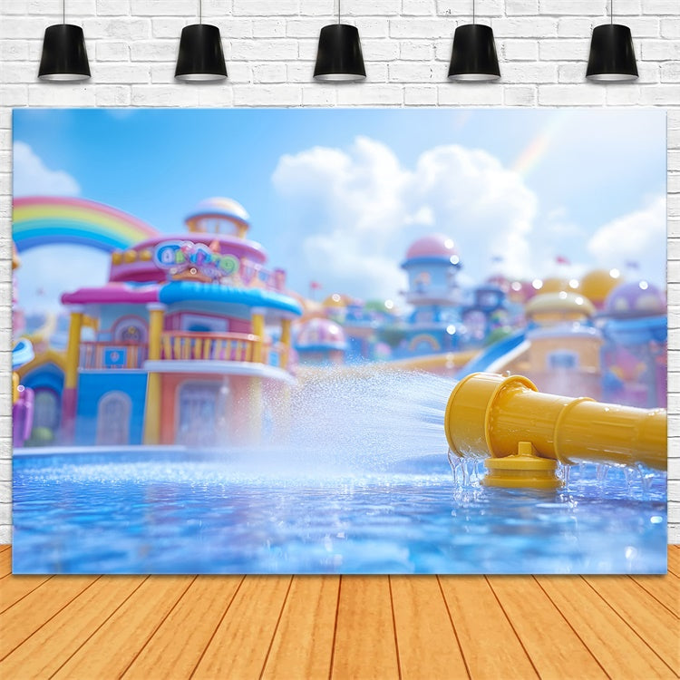 Summer Photo Backdrop Rainbow Splash Water Park Backdrop GQ6-19