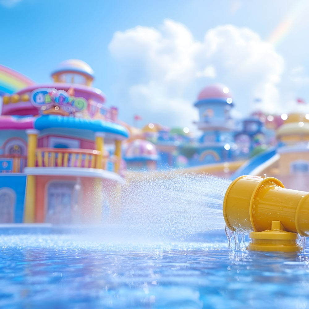 Summer Photo Backdrop Rainbow Splash Water Park Backdrop GQ6-19