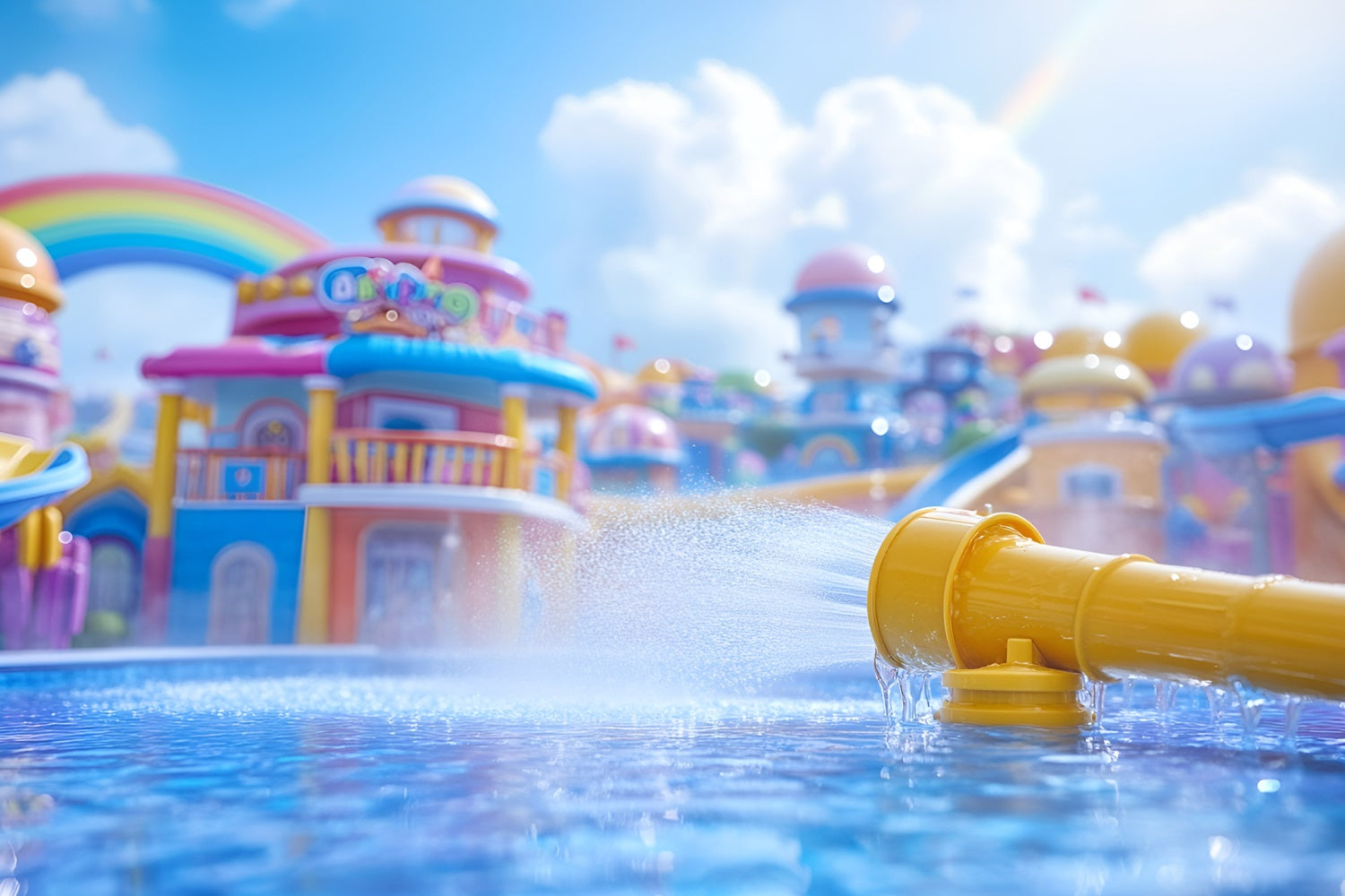 Summer Photo Backdrop Rainbow Splash Water Park Backdrop GQ6-19