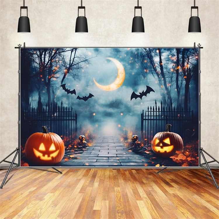 Halloween Backdrop Ideas Moonlit Haunted Gate Path Backdrop GQ6-190