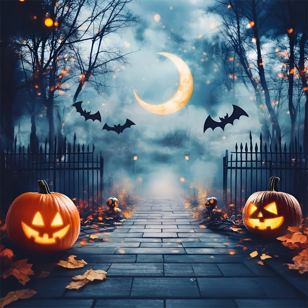Halloween Backdrop Ideas Moonlit Haunted Gate Path Backdrop GQ6-190