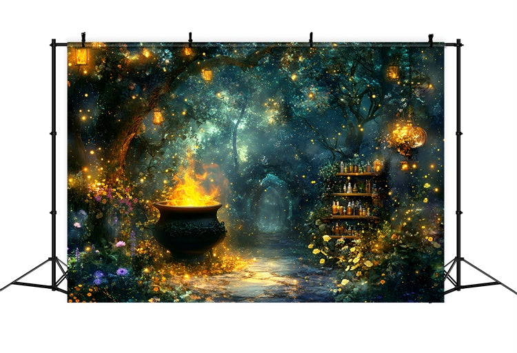 Forest Backdrops Glowing Cauldron Mystical Halloween Backdrops GQ6-192