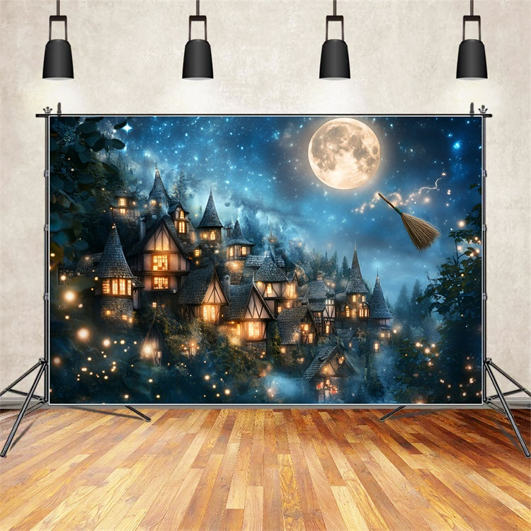 Halloween Moon Backdrop Twilight Magical Village Backdrop GQ6-196
