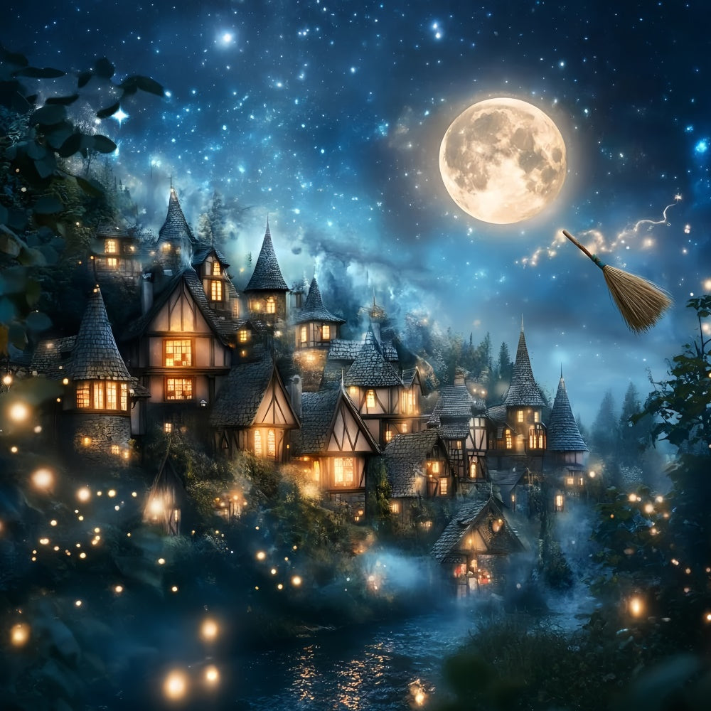 Halloween Moon Backdrop Twilight Magical Village Backdrop GQ6-196
