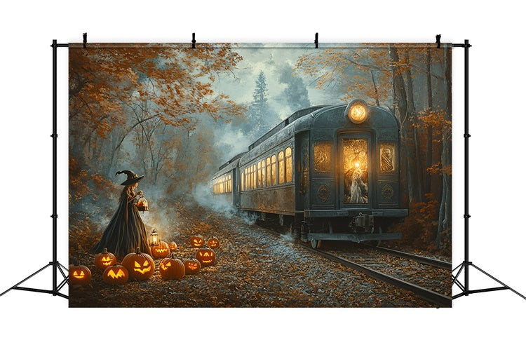 Halloween Witch Backdrop Midnight Pumpkin Railway Backdrop GQ6-199