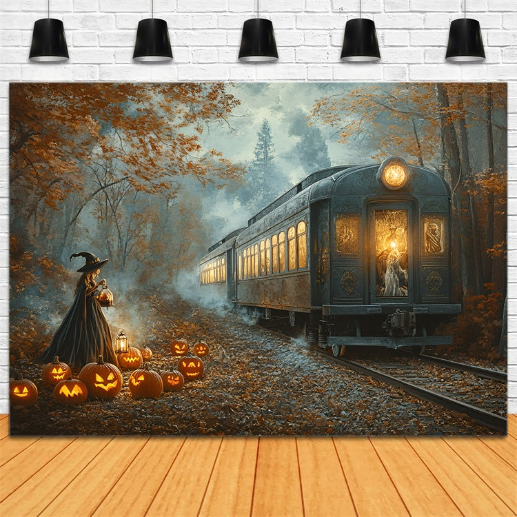 Halloween Witch Backdrop Midnight Pumpkin Railway Backdrop GQ6-199