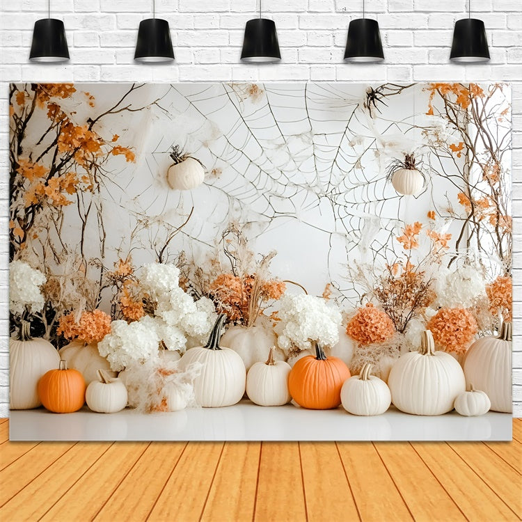 Halloween Wall Backdrop Elegant White Pumpkin Fall Backdrop GQ6-207