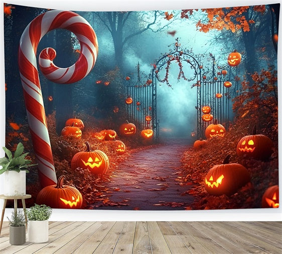 Halloween Backdrops Candy Cane Pumpkin Scary Forest Backdrop GQ6-208