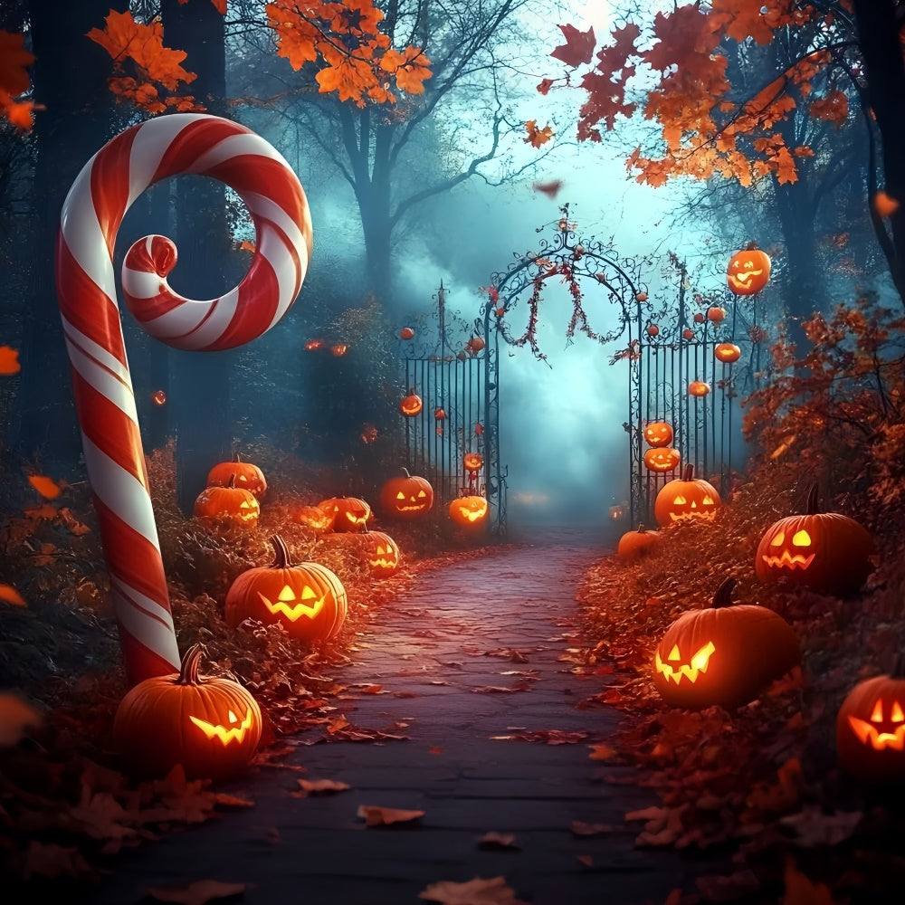 Halloween Backdrops Candy Cane Pumpkin Scary Forest Backdrop GQ6-208