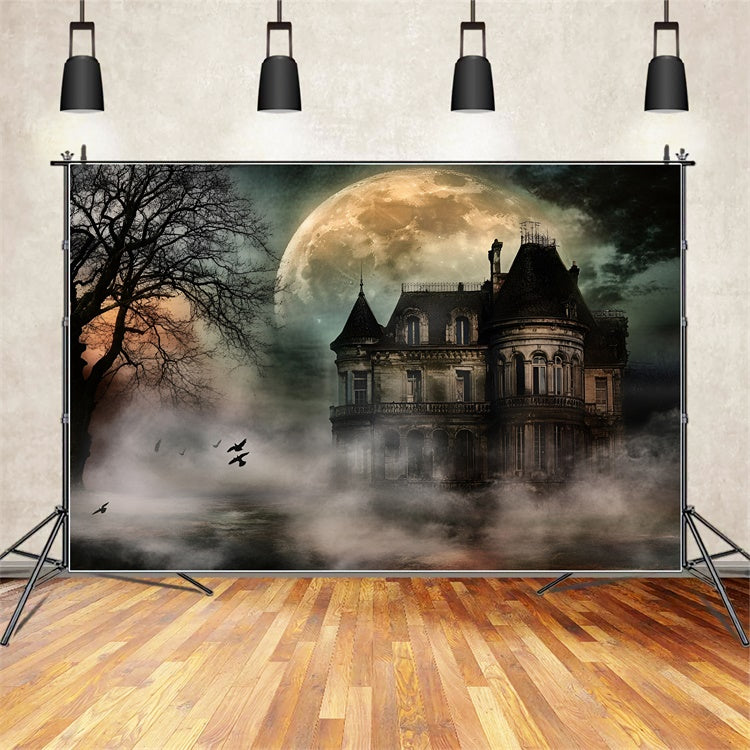 Halloween Moon Backdrop Moonlit Haunted Mansion Backdrop GQ6-209