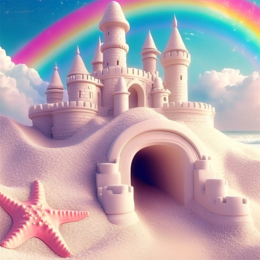 Rainbow Photo Backdrop Dreamy Beach Fortress Summer Backdrop GQ6-21