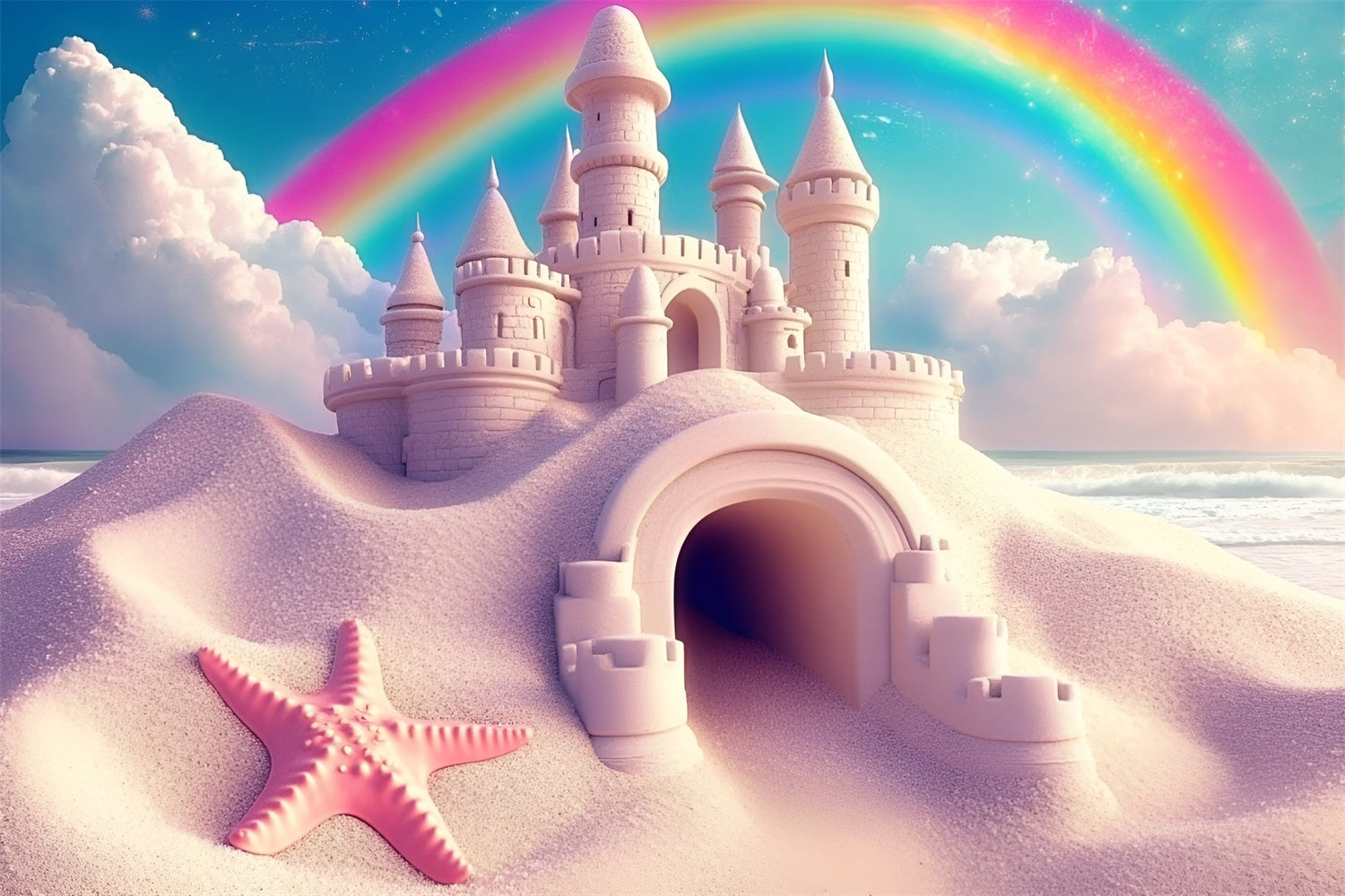 Rainbow Photo Backdrop Dreamy Beach Fortress Summer Backdrop GQ6-21