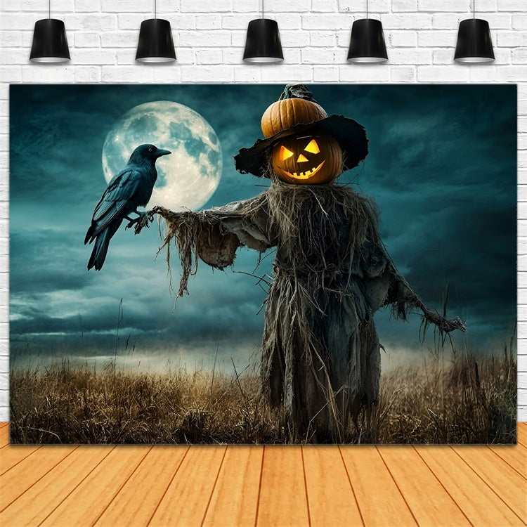 Halloween Backdrop Haunted Pumpkin Scarecrow Field Backdrop GQ6-212