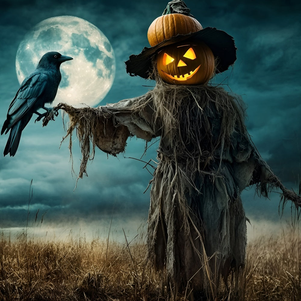 Halloween Backdrop Haunted Pumpkin Scarecrow Field Backdrop GQ6-212