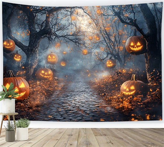 Forest Backdrop Pumpkin Spirit Misty Halloween Backdrops GQ6-218