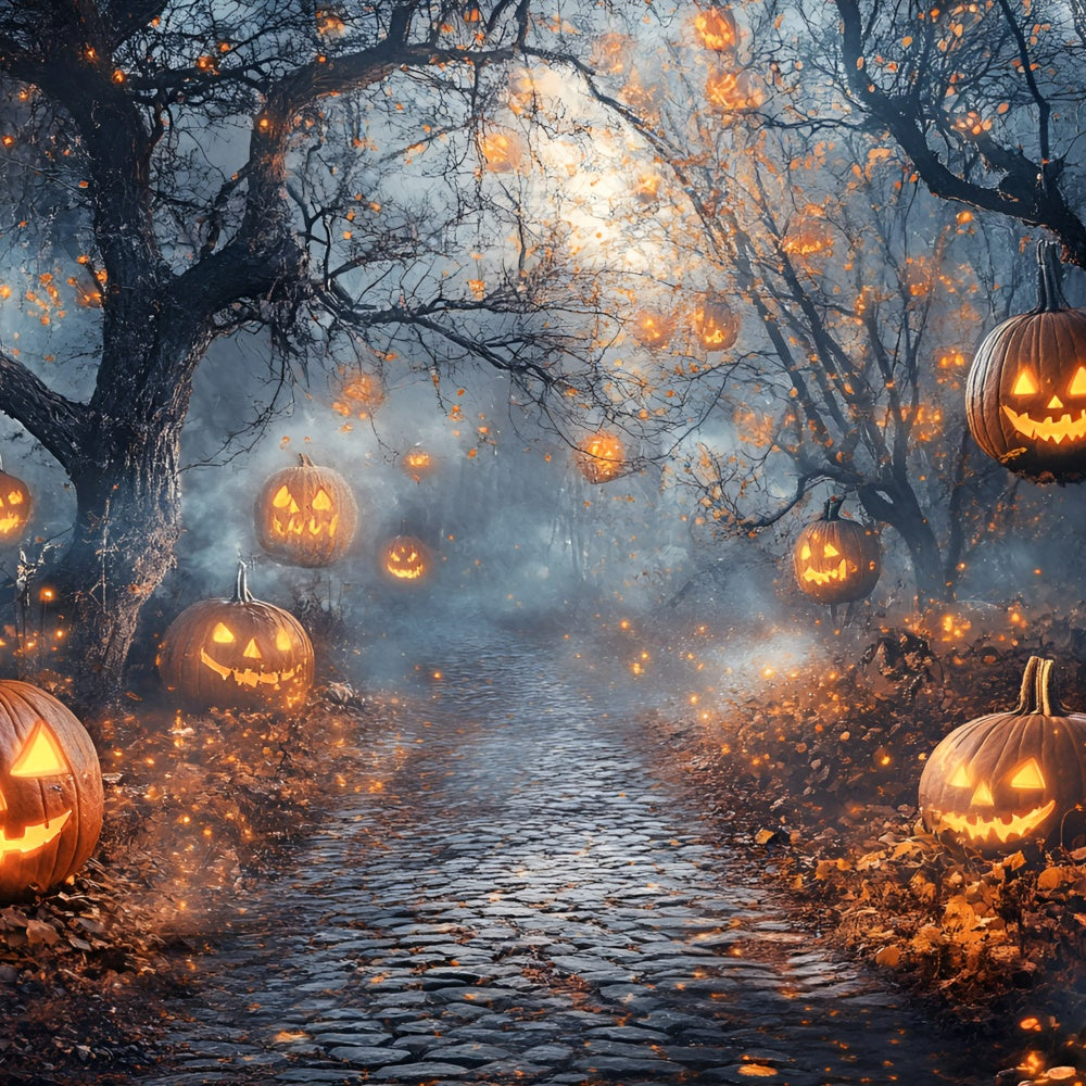 Forest Backdrop Pumpkin Spirit Misty Halloween Backdrops GQ6-218