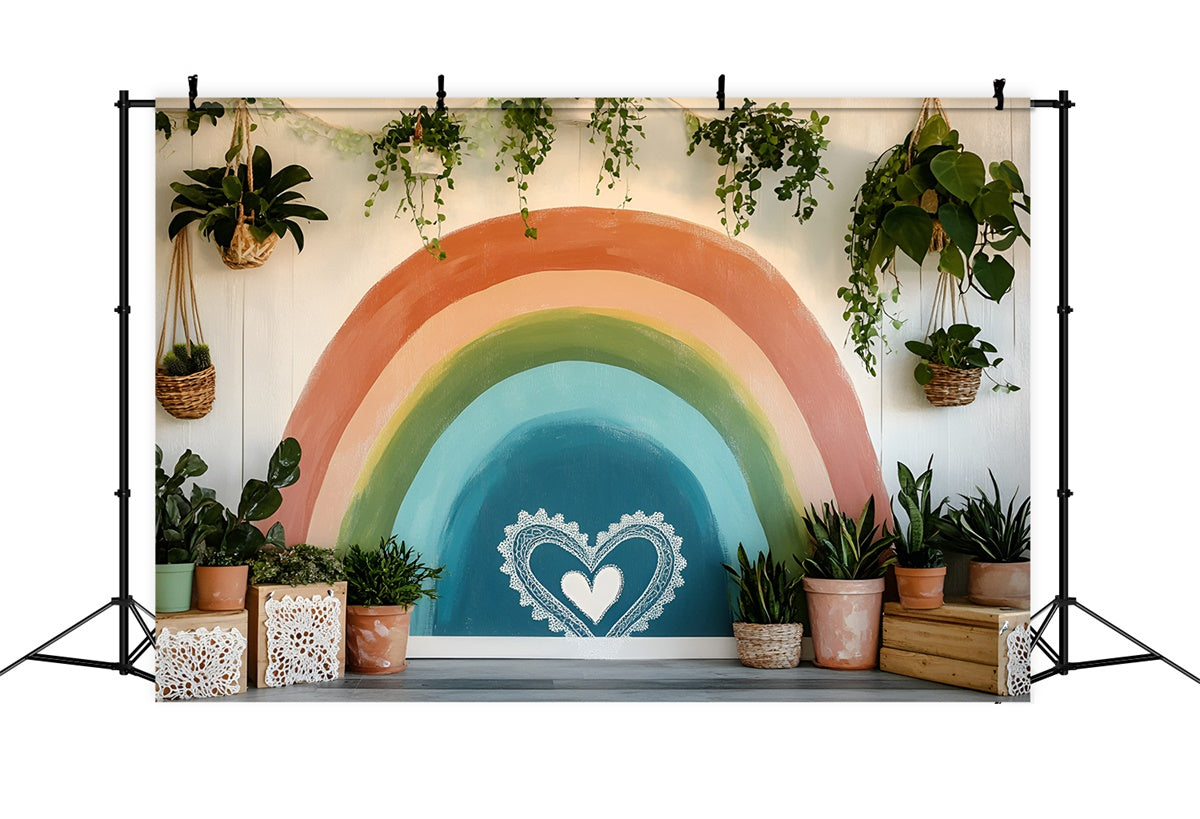 Boho Photo Backdrop Indoor Rainbow Plant Summer Backdrops GQ6-22