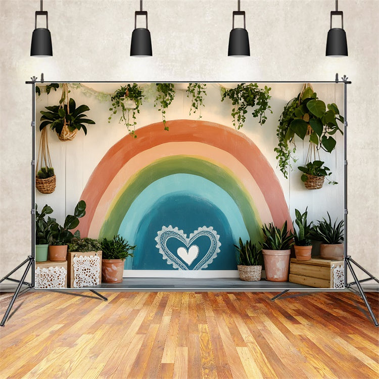 Boho Photo Backdrop Indoor Rainbow Plant Summer Backdrops GQ6-22