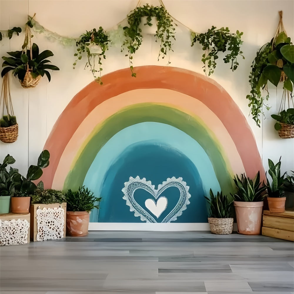Boho Photo Backdrop Indoor Rainbow Plant Summer Backdrops GQ6-22