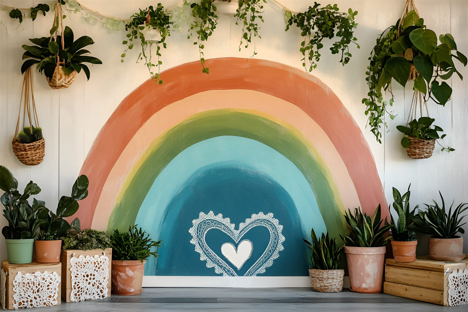 Boho Photo Backdrop Indoor Rainbow Plant Summer Backdrops GQ6-22