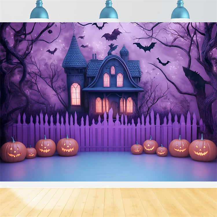 Scary Halloween Backdrop Creepy Purple Haunted House Backdrop GQ6-227