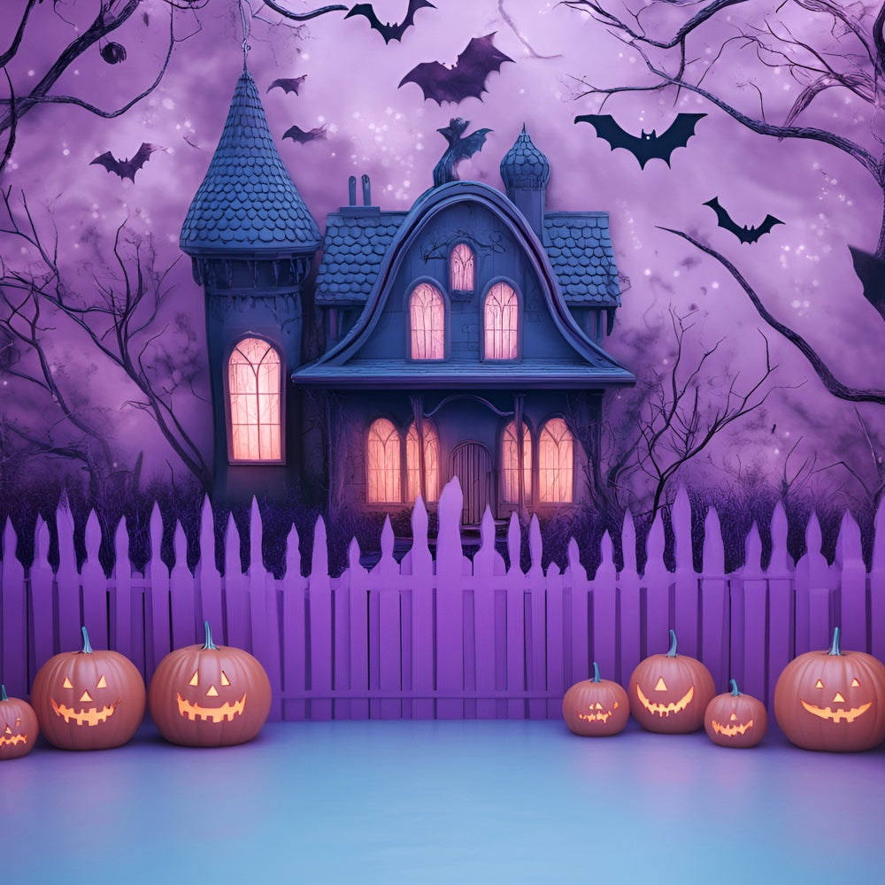 Scary Halloween Backdrop Creepy Purple Haunted House Backdrop GQ6-227