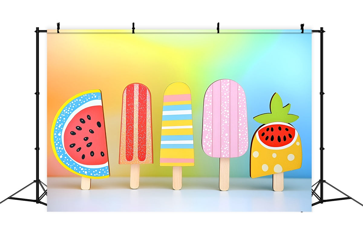 Summer Photo Backdrop Rainbow Popsicle Delight Backdrop GQ6-23