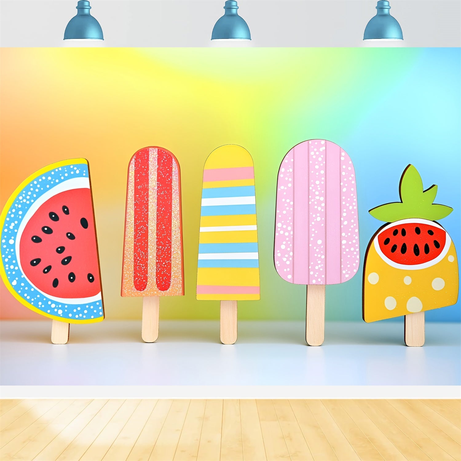 Summer Photo Backdrop Rainbow Popsicle Delight Backdrop GQ6-23