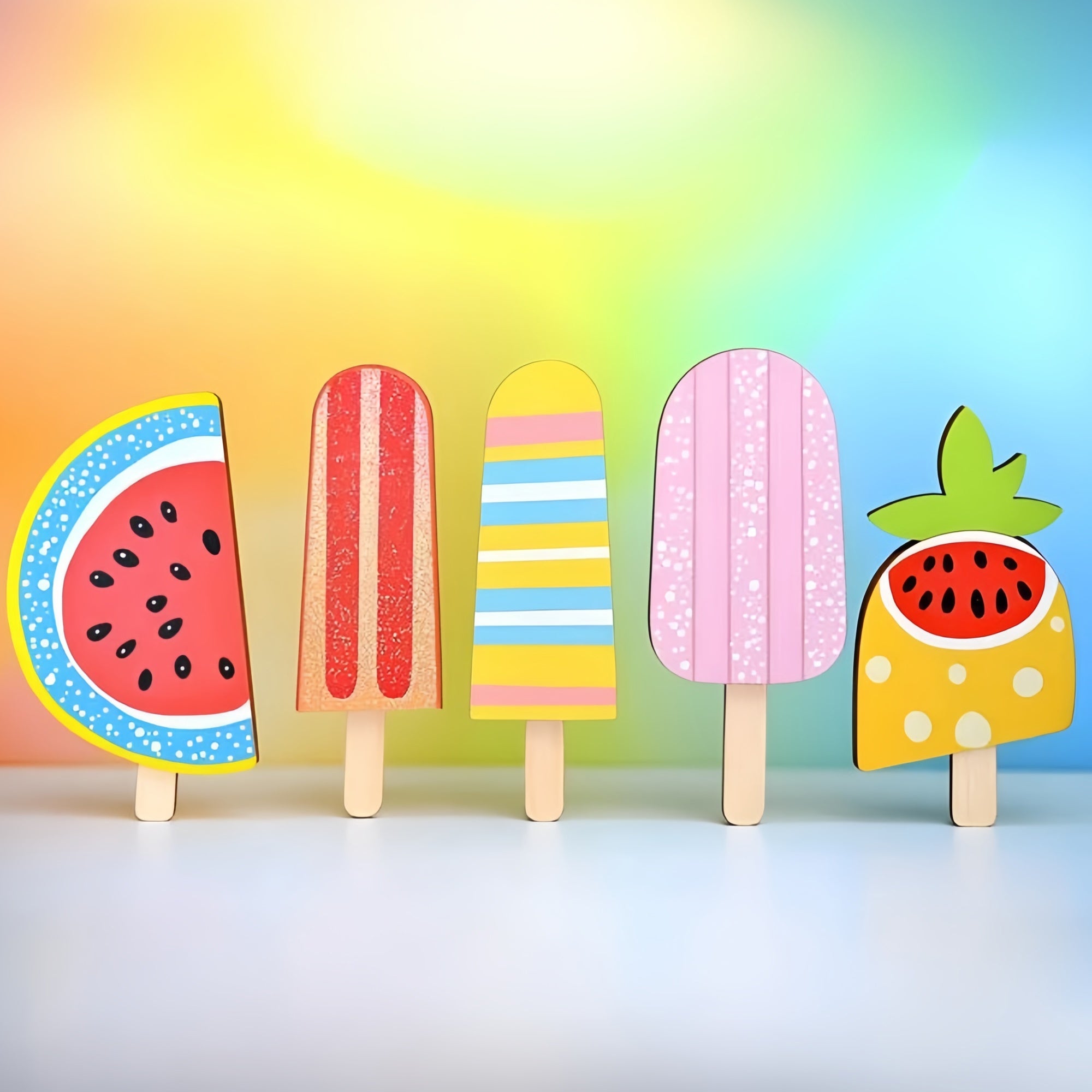 Summer Photo Backdrop Rainbow Popsicle Delight Backdrop GQ6-23