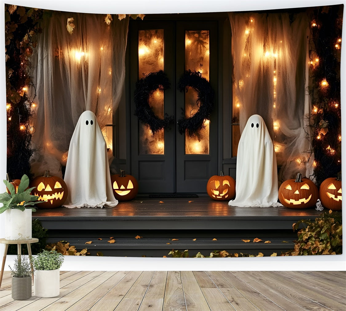 Spooky Halloween Backdrop Ghostly Porch Lantern Backdrop GQ6-230