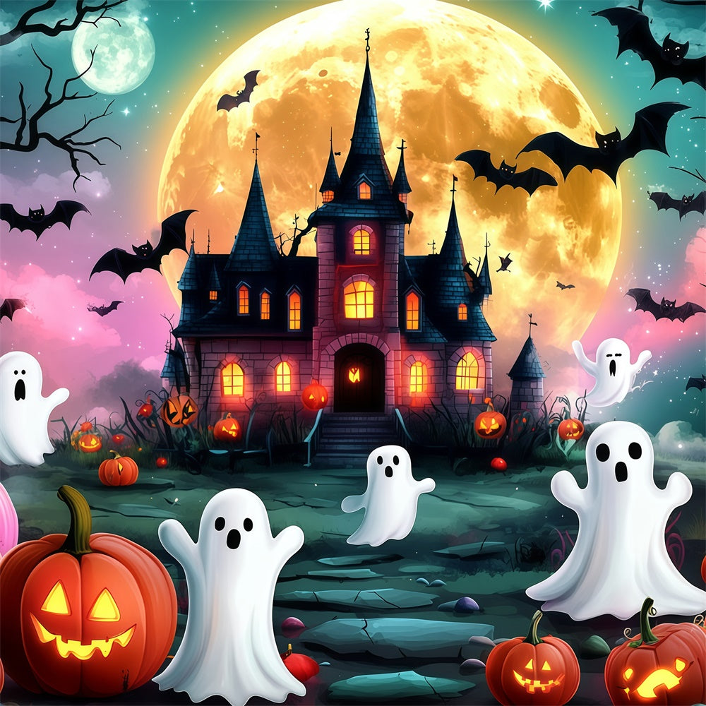 Halloween Moon Backdrop Ghost Parade Haunted Castle Backdrop GQ6-233