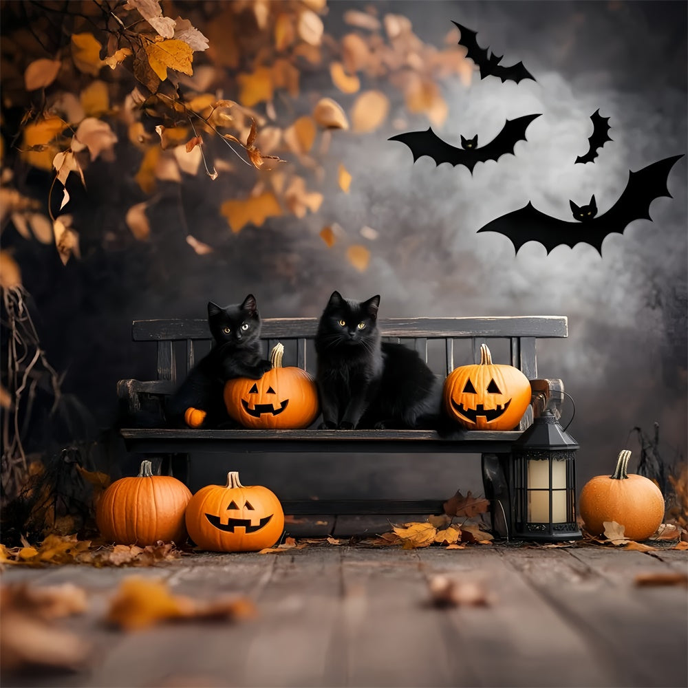 Scary Halloween Backdrops Black Cat Pumpkin Bench Backdrop GQ6-234