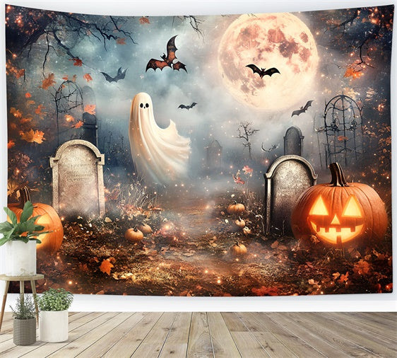 Halloween Graveyard Backdrop Full Moon Spirits Grave Backdrop GQ6-235