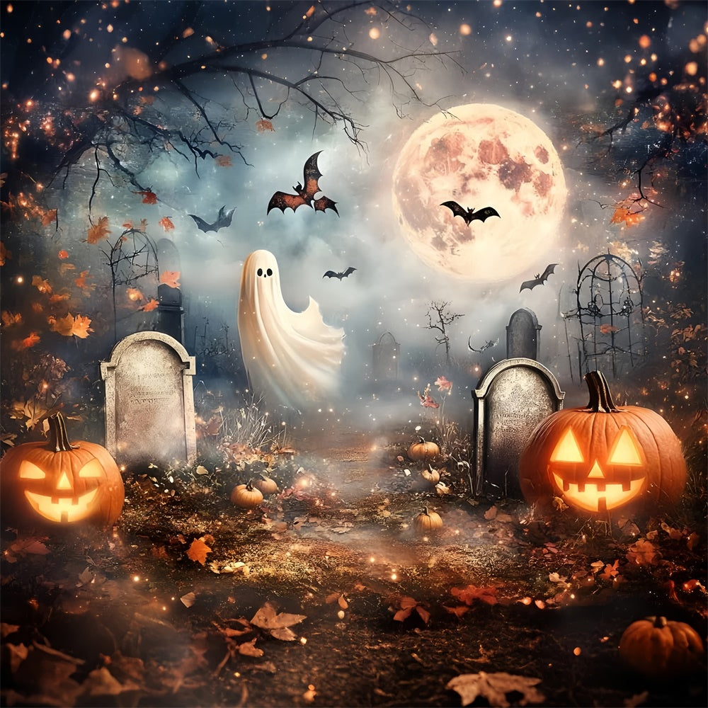Halloween Graveyard Backdrop Full Moon Spirits Grave Backdrop GQ6-235