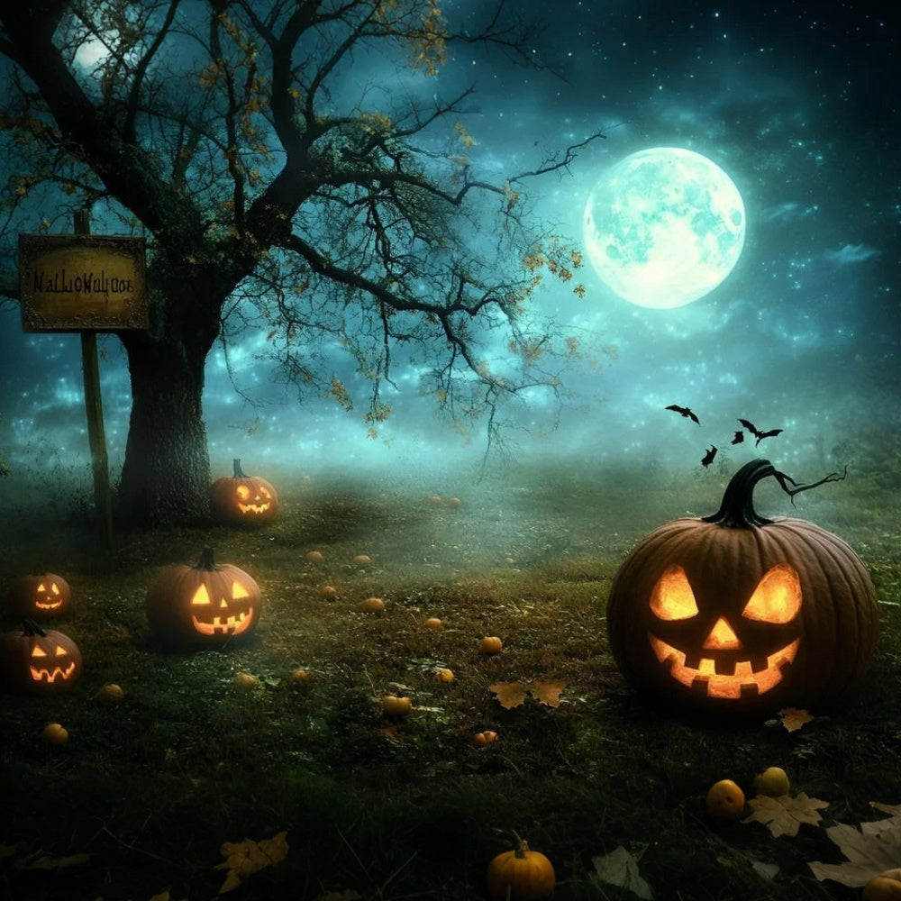 Halloween Photo Backdrops Moonlit Pumpkin Grove Backdrop GQ6-237