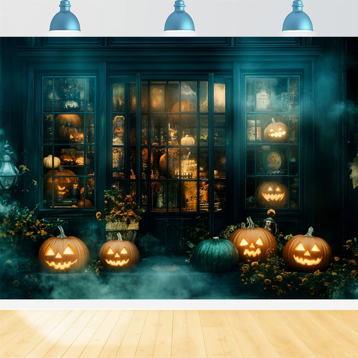 Halloween Backdrop Ideas Ghostly Foggy Store Scene Backdrop GQ6-238