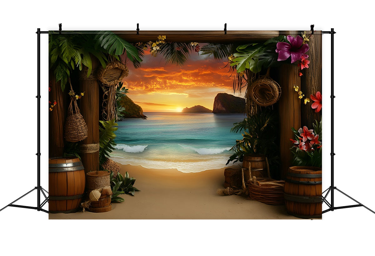 Tropical Beach Backdrop Sunset Getaway Summer Photo Backdrop GQ6-24