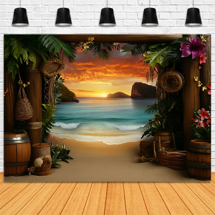 Tropical Beach Backdrop Sunset Getaway Summer Photo Backdrop GQ6-24