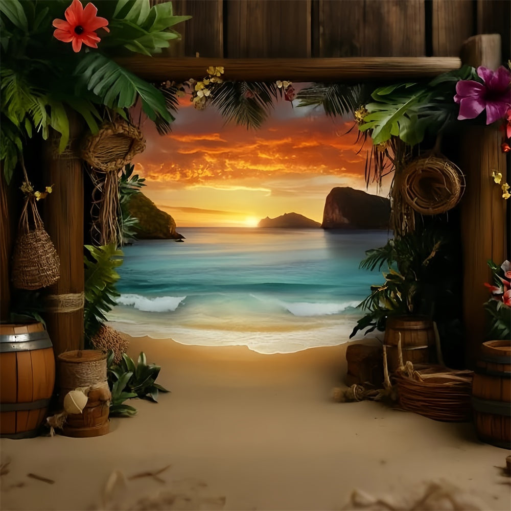 Tropical Beach Backdrop Sunset Getaway Summer Photo Backdrop GQ6-24
