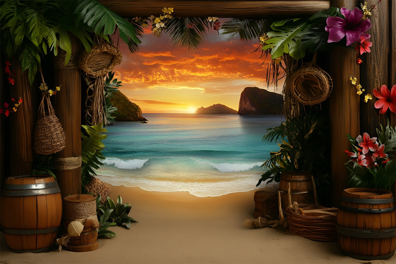 Tropical Beach Backdrop Sunset Getaway Summer Photo Backdrop GQ6-24