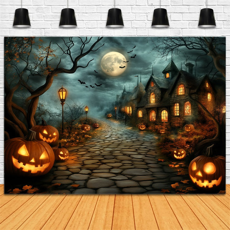 Photography Halloween Backdrop Pumpkin Path Village Backdrop GQ6-240
