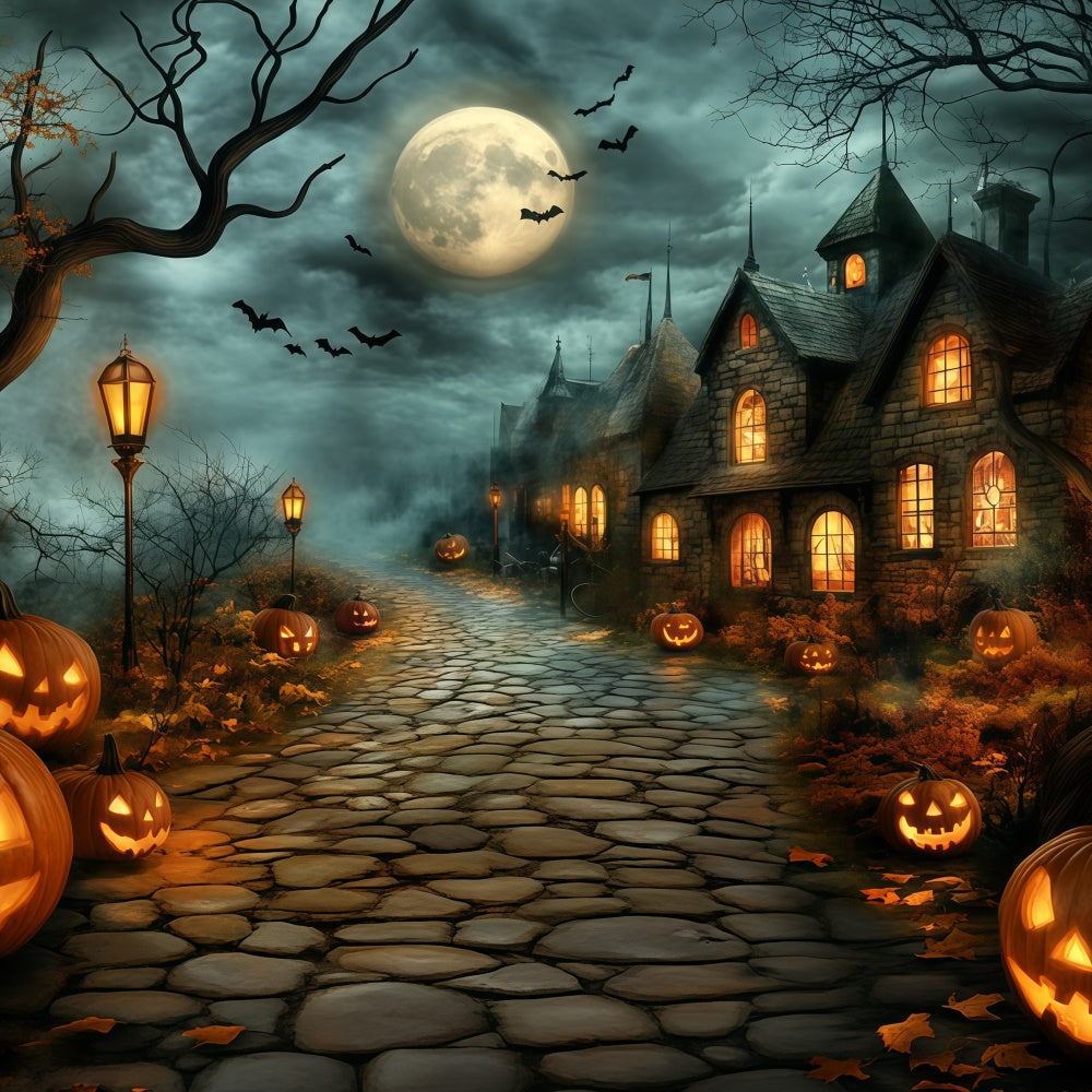 Photography Halloween Backdrop Pumpkin Path Village Backdrop GQ6-240