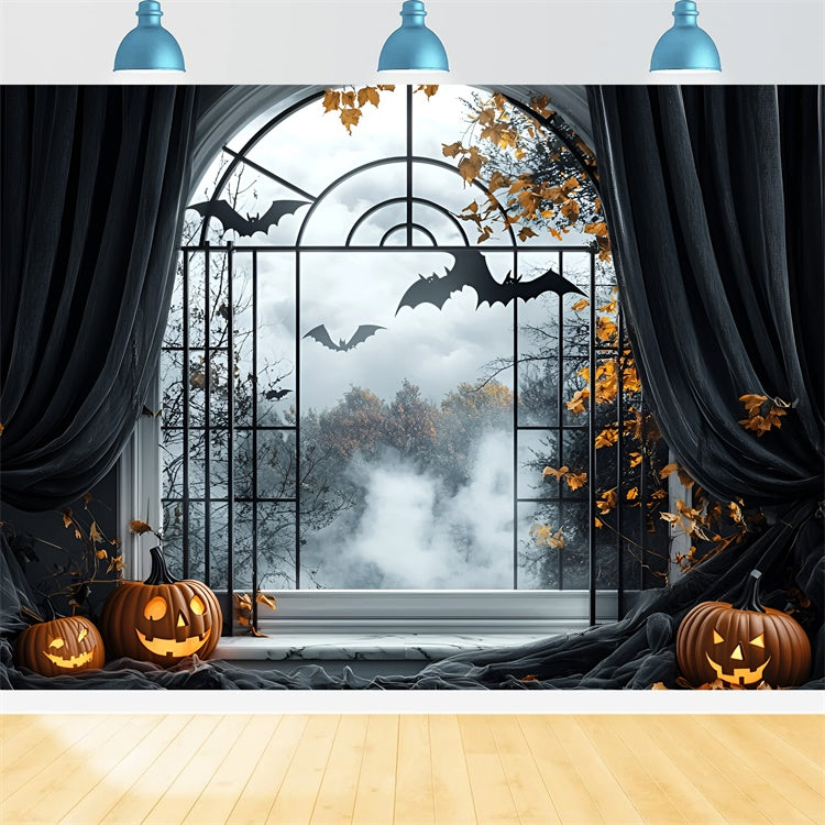 Halloween Photo Backdrop Haunted Window Bat Flight Backdrop GQ6-244