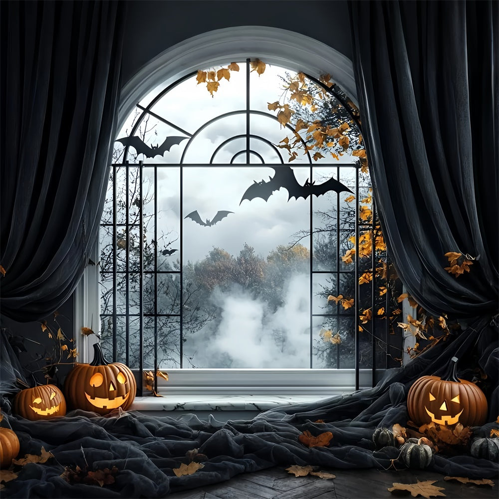 Halloween Photo Backdrop Haunted Window Bat Flight Backdrop GQ6-244