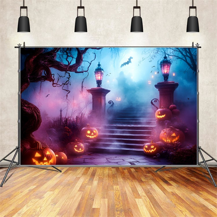 Halloween Backdrop Pumpkin Path Haunted Stairway Backdrop GQ6-248