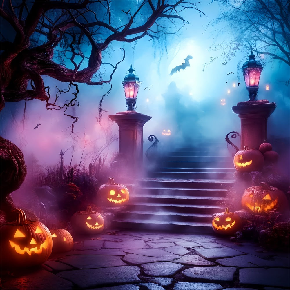 Halloween Backdrop Pumpkin Path Haunted Stairway Backdrop GQ6-248